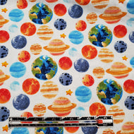 White with Planets and Stars, Fabric, 100% Cotton